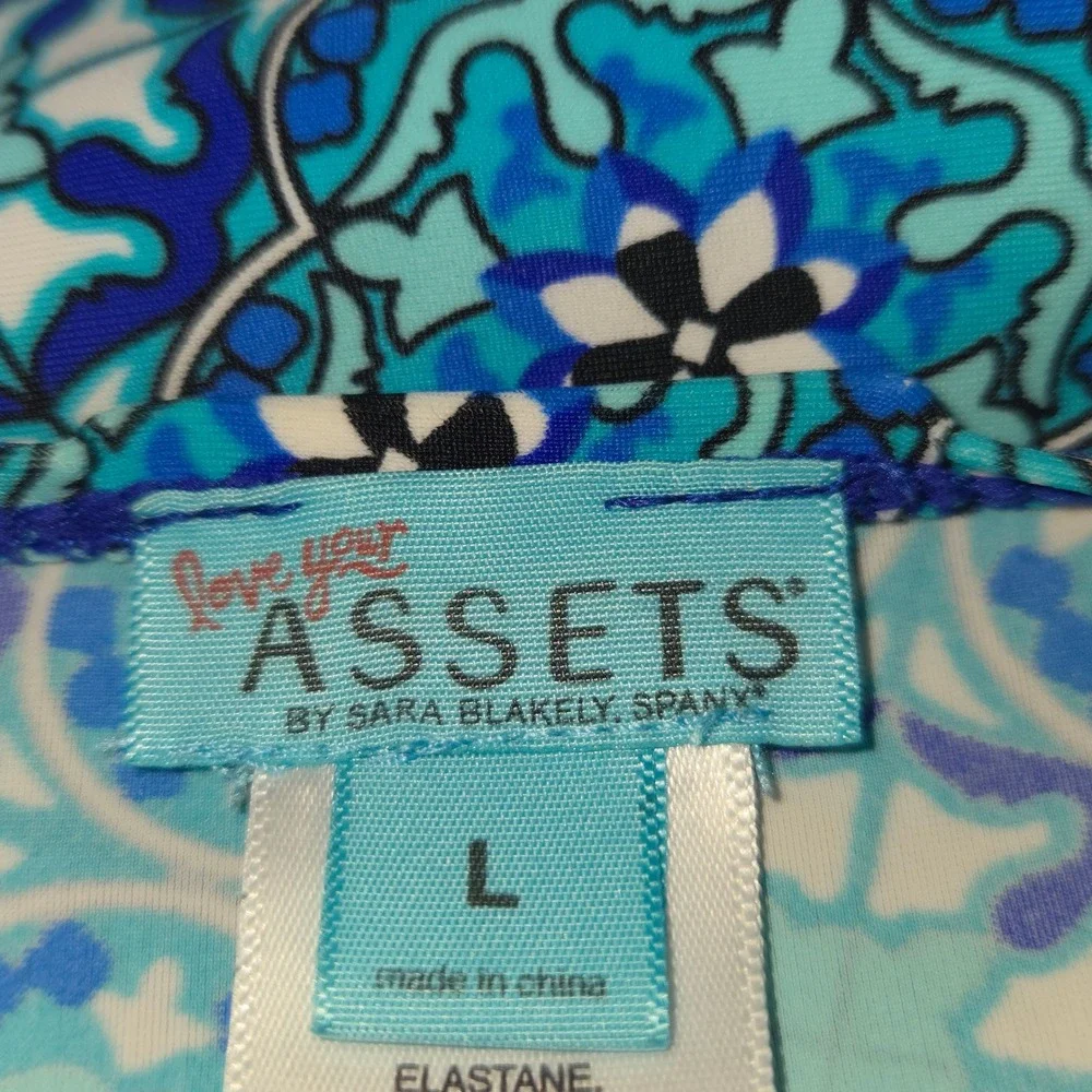 Assets by Sara Blakely Swim Tankini Top Women Large Blue Geometric Halter Ruffle